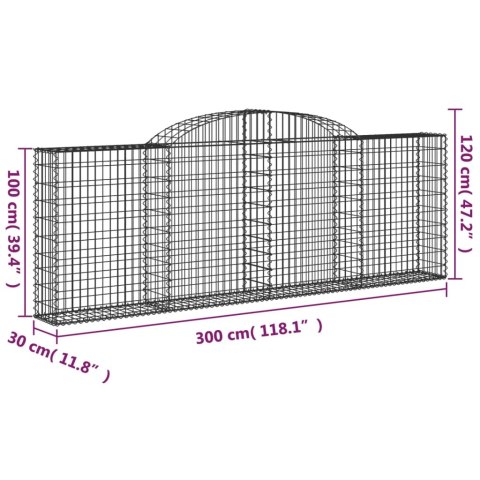 Łukowaty kosz gabionowy, 300x30x100/120cm, galwanizowane żelazo