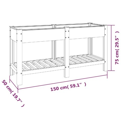 Podwyższona donica z półką, szara, 150x50x75 cm, WPC