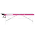 Składany stół do masażu, 3-strefowy, aluminiowy, biało-różowy
