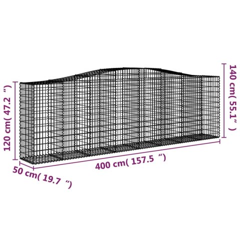 Łukowaty kosz gabionowy 400x50x120/140 cm, galwanizowane żelazo