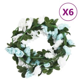 Sztuczne girlandy kwiatowe, 6 szt., niebiesko-białe, 240 cm
