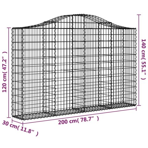 Kosze gabionowe, 5 szt, 200x30x120/140 cm, galwanizowane żelazo