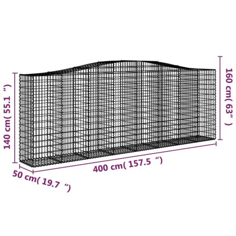 Kosze gabionowe, 5 szt, 400x50x140/160 cm, galwanizowane żelazo