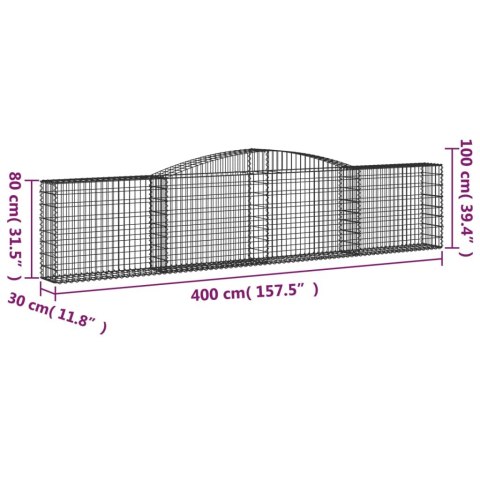 Kosze gabionowe, 6 szt, 400x30x80/100 cm, galwanizowane żelazo