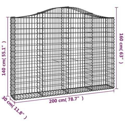 Kosze gabionowe, 5 szt, 200x30x140/160 cm, galwanizowane żelazo