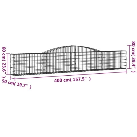 Kosze gabionowe, 5 szt, 400x50x60/80 cm, galwanizowane żelazo