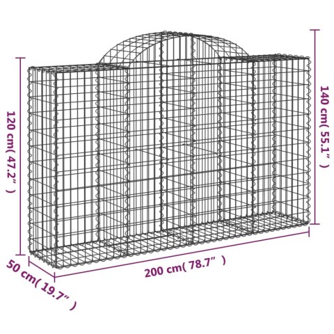 Kosze gabionowe, 6 szt, 200x50x120/140 cm, galwanizowane żelazo