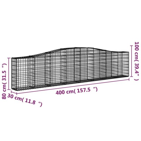 Kosze gabionowe, 20 szt, 400x30x80/100 cm, galwanizowane żelazo