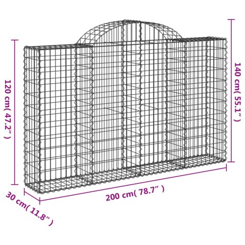 Kosze gabionowe, 4 szt, 200x30x120/140 cm, galwanizowane żelazo