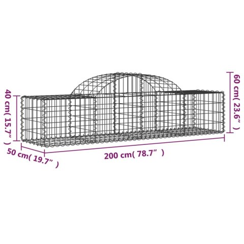 Kosze gabionowe, 6 szt, 200x50x40/60 cm, galwanizowane żelazo