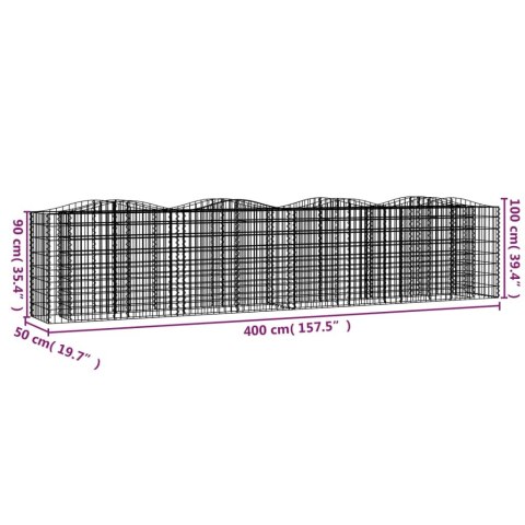 Łukowaty kosz gabionowy, 400x50x100 cm, galwanizowane żelazo