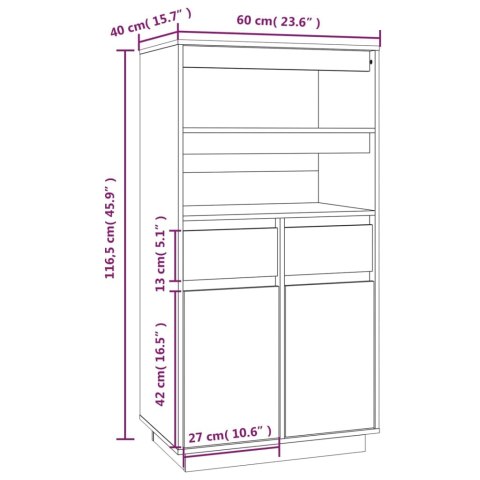 Szafka, szara, 60x40x116,5 cm, lite drewno sosnowe