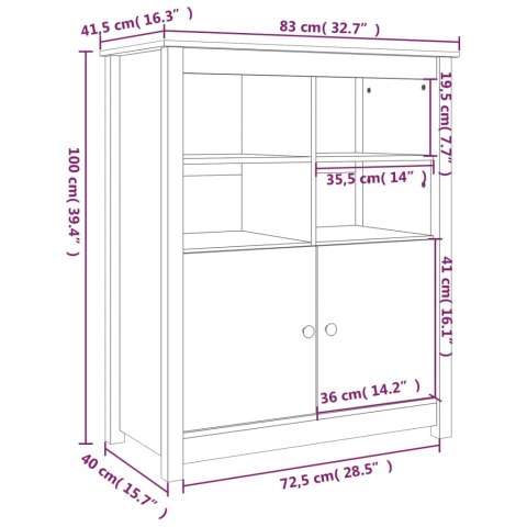 Szafka, czarna, 83x41,5x100 cm, lite drewno sosnowe