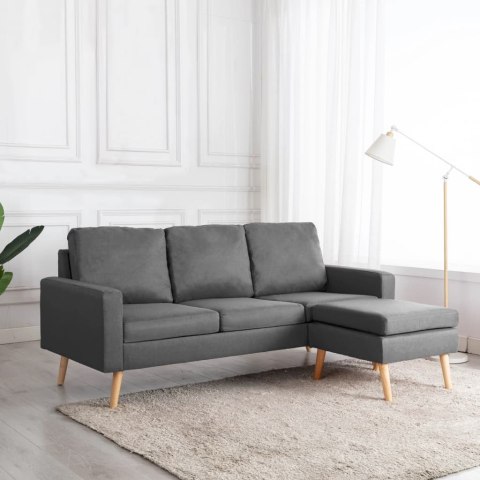  3-osobowa sofa z podnóżkiem, jasnoszara, tapicerowana tkaniną