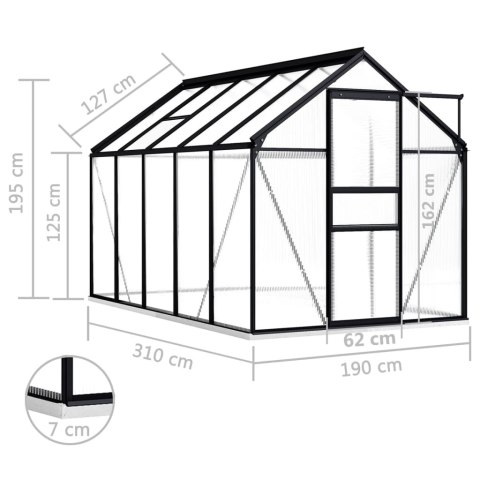  Szklarnia z ramą podstawy, antracytowa, aluminium, 5,89 m²