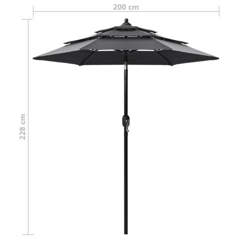  3-poziomowy parasol na aluminiowym słupku, antracytowy, 2 m