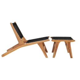  Krzesło z podnóżkiem, lite drewno tekowe i sznurek