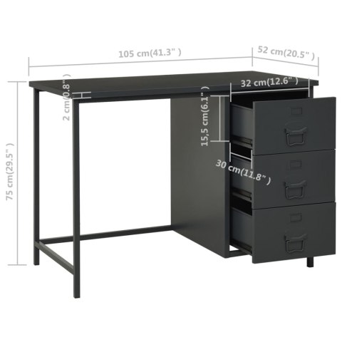  Industrialne biurko z szufladami, antracyt, 105x52x75 cm, stal