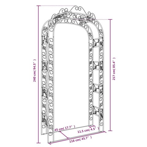  Pergola ogrodowa, czarna, 116x45x240 cm, stalowy