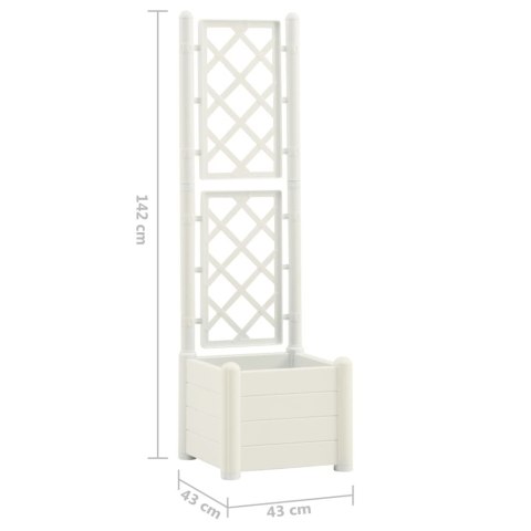  Skrzynia na rośliny z trejażem, 43x43x142 cm, PP, biała