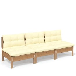  3-osobowa sofa ogrodowa z kremowymi poduszkami, drewno sosnowe