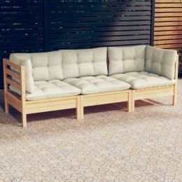  3-osobowa sofa ogrodowa z kremowymi poduszkami, drewno sosnowe