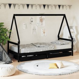  Rama łóżka dziecięcego z szufladami, czarna, 80x200 cm, sosnowa