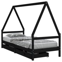  Rama łóżka dziecięcego z szufladami, czarna, 80x200 cm, sosnowa