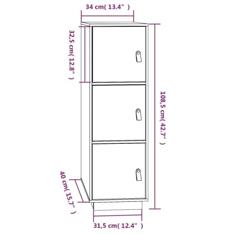  Kredens, czarny, 34x40x108,5 cm, lite drewno sosnowe