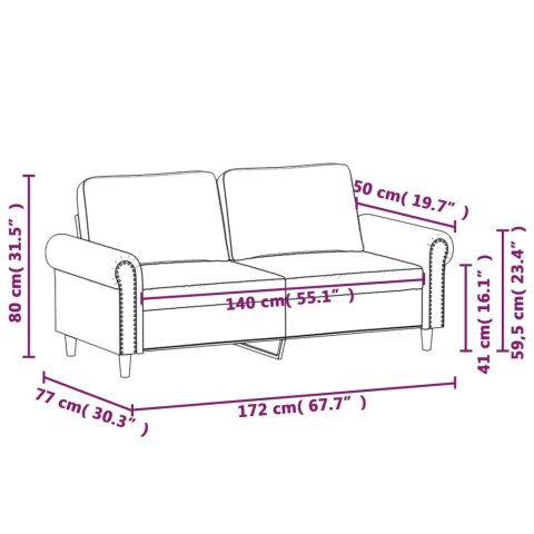  Sofa 2-osobowa, jasnoszara, 140 cm, tapicerowana aksamitem