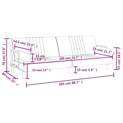  Rozkładana kanapa z podłokietnikami, ciemnoszara, aksamitna