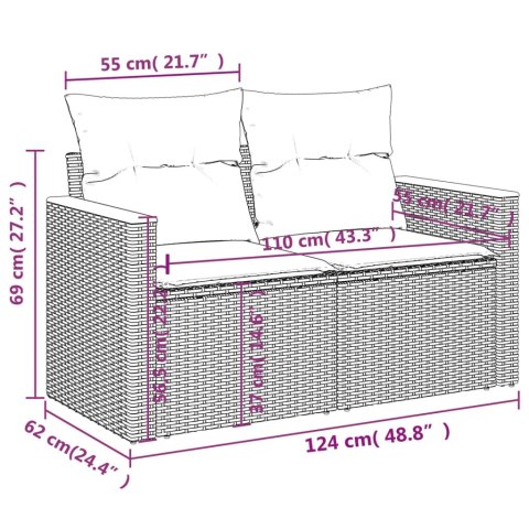  Sofa ogrodowa z poduszkami, 2-osobowa, beż, polirattan