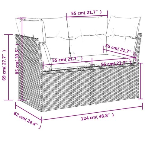  Sofa ogrodowa z poduszkami, 2-osobowa, beżowa, polirattan