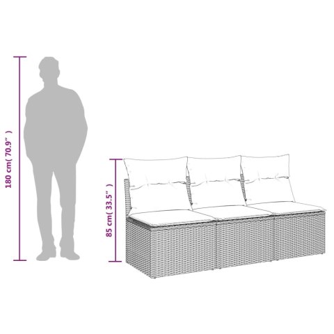  Sofa ogrodowa z poduszkami, 3-osobowa, czarna, polirattan