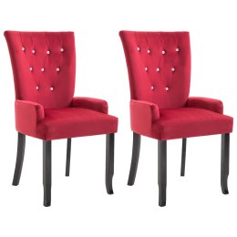  Krzesła stołowe z podłokietnikami, 2 szt., czerwone, aksamitne