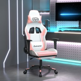  Fotel gamingowy z podnóżkiem, biało-różowy, sztuczna skóra