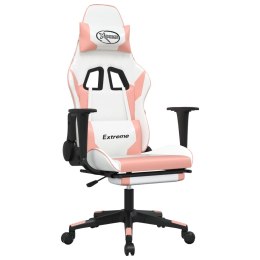  Fotel gamingowy z podnóżkiem, biało-różowy, sztuczna skóra
