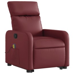  Podnoszony fotel masujący, rozkładany, winna czerwień, ekoskóra