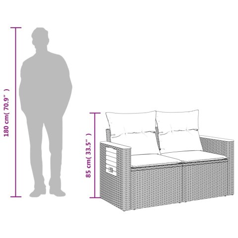  Sofa ogrodowa z poduszkami, 2-osobowa, czarna, polirattan