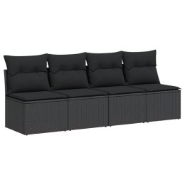  Sofa ogrodowa z poduszkami, 4-osobowa, czarna, polirattan