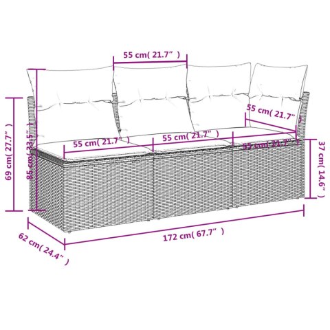  Sofa ogrodowa z poduszkami, 3-osobowa, czarna, polirattan