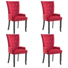  Krzesła stołowe z podłokietnikami, 4 szt., czerwone, aksamitne