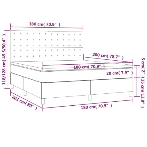  Łóżko kontynentalne z materacem i LED czarna ekoskóra 180x200cm