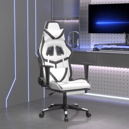  Fotel gamingowy z podnóżkiem, biało-czarny, sztuczna skóra