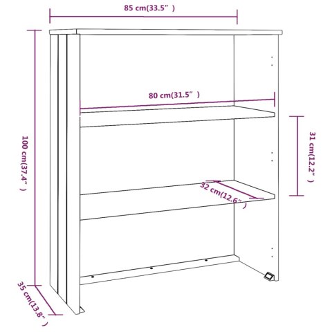  Nadstawka HAMAR, ciemnoszara, 85x35x100 cm, lite drewno sosnowe