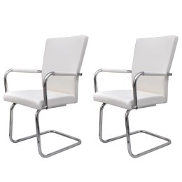  Krzesła stołowe na płozach, 2 szt., białe, sztuczna skóra