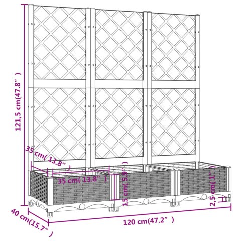 Donica ogrodowa z kratką, jasnoszara, 120x40x121,5 cm, PP