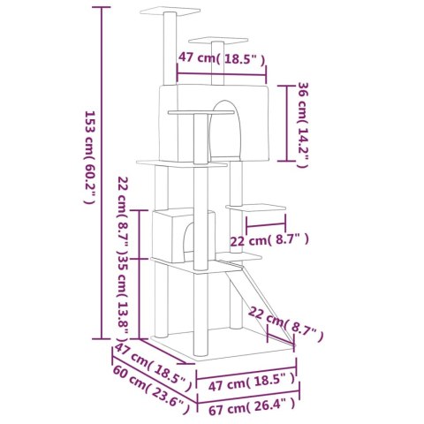 Drapak dla kota z sizalowymi słupkami, ciemnoszary, 153 cm