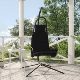 Ogrodowe krzesło wiszące z poduszką, czarne, tkanina i stal