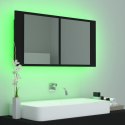 Szafka łazienkowa z lustrem i LED, czarna, 90x12x45 cm, akryl